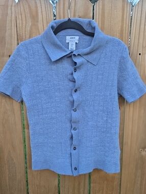 Jason Wu 100% Merino Wool Short Sleeve Button-Front Top Mens Sz M